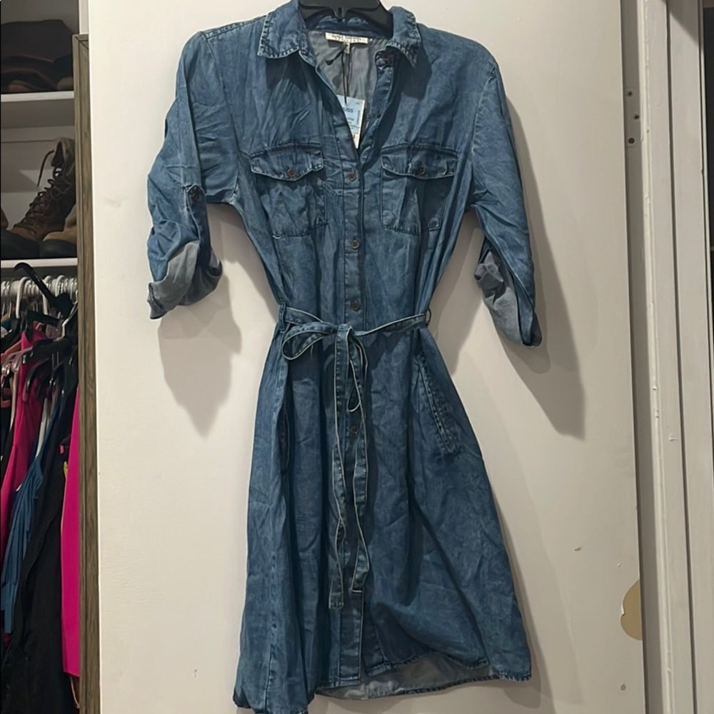 Denim button up dress with belt